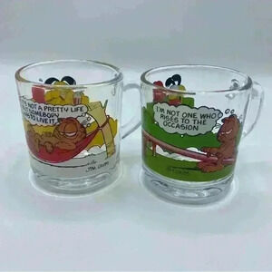 McDonald's Garfield Glasses Cups Mugs Jim Davis Vintage 1978 1980 Set of 2